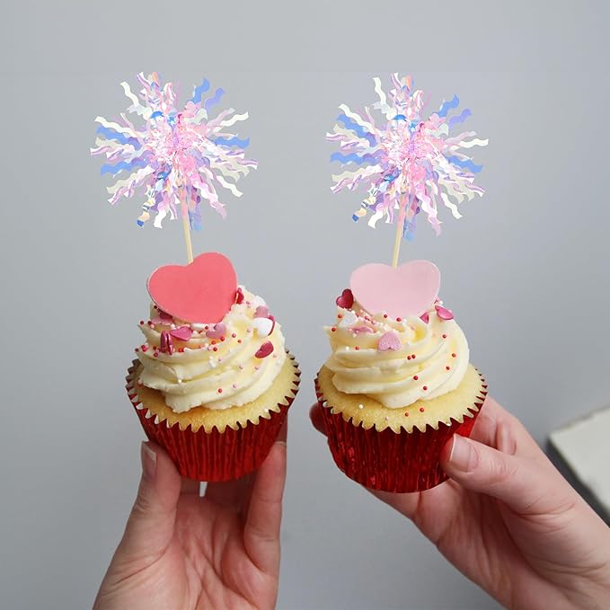 Gyufise 30Pcs Foil Firework Cupcake Toppers Sparkle Tinsel Cake #9