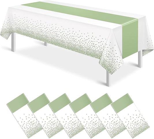 6Pcs White and Sage Green Tablecloth Decorations,Plastic White Table