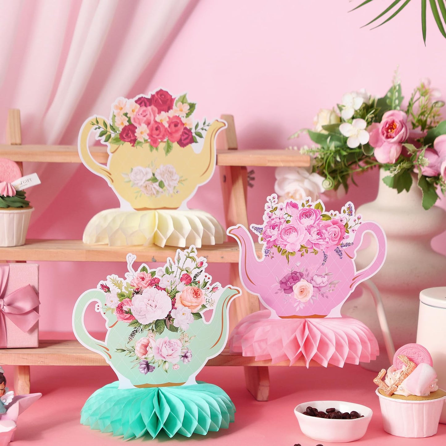 Jexine 9 Pcs Tea Party Decorations Princess Party Floral Teapot