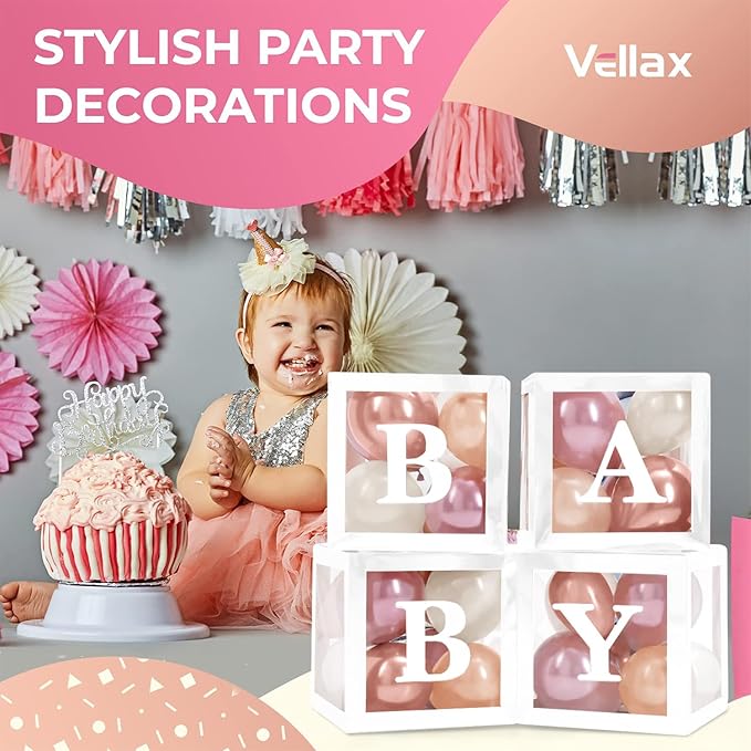 Baby Shower Boxes with Letters White Boxes with Rose Gold Dusty Pink