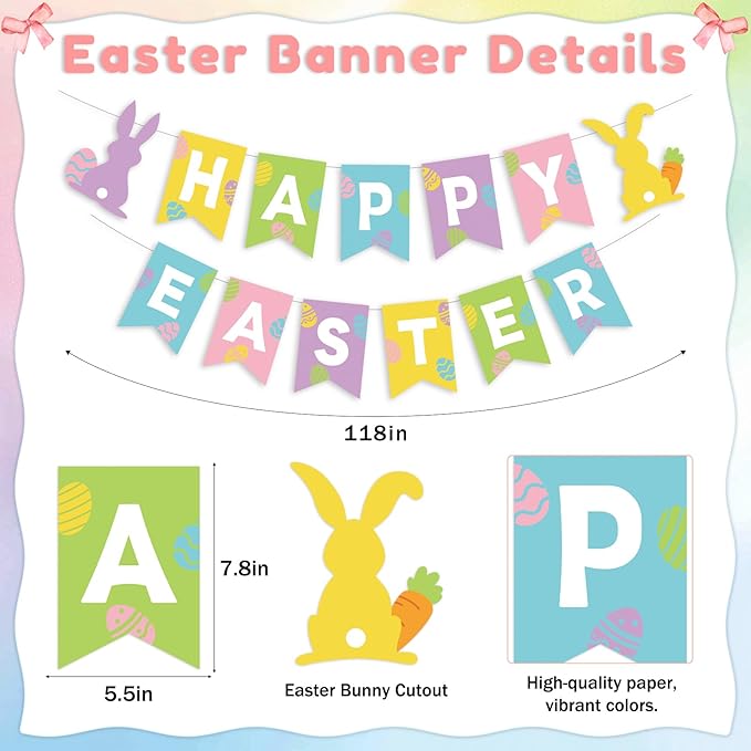 Hanging Easter Decorations 11Pcs Set Happy Easter Banner & Spring
