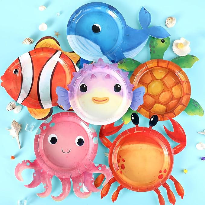 48Pcs Ocean Animal Shaped Paper Plates Under the Sea Party Supplies