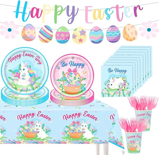 Easter Party Decorations Set Bunny Easter Party Supplies with Banner