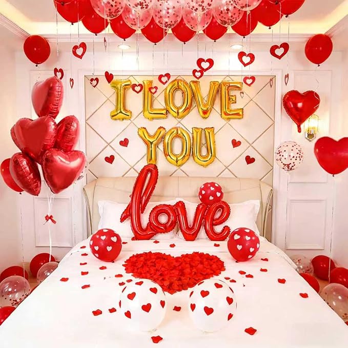 1060PCS Valentine's Day Balloons Kit with 1000 Pcs Silk Rose Petals
