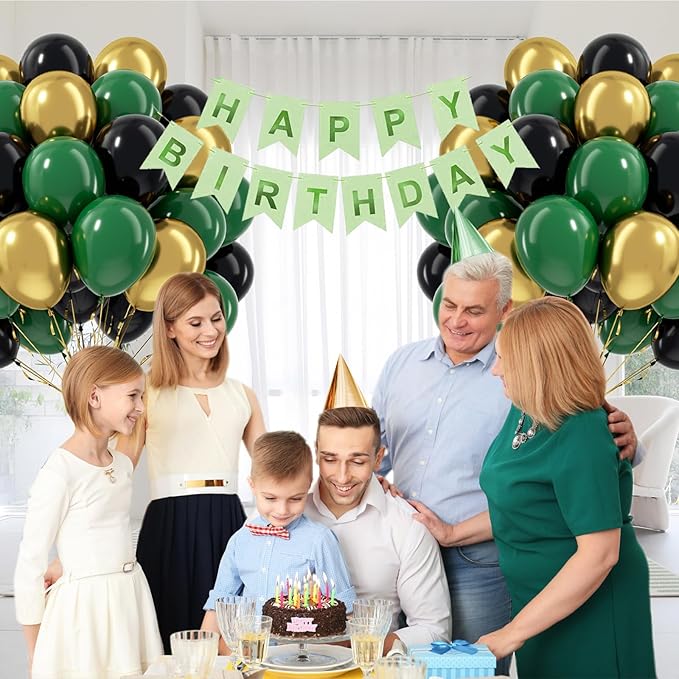 60pcs Green and Black balloons 12inch with Dark Green Metallic Gold
