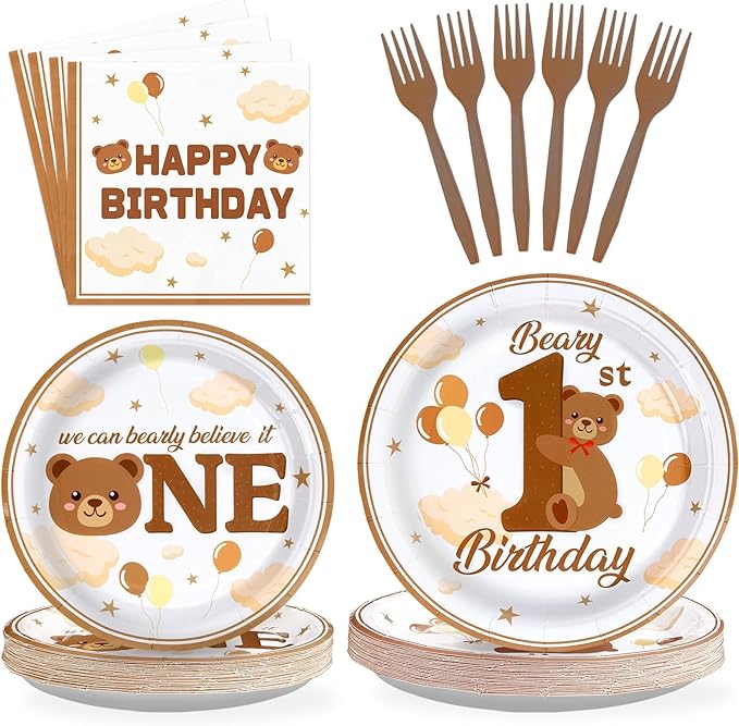 96 Pcs Beary First Birthday Decorations Brown Bear 1st Birthday