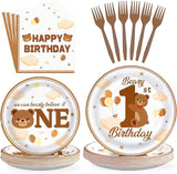 96 Pcs Beary First Birthday Decorations Brown Bear 1st Birthday