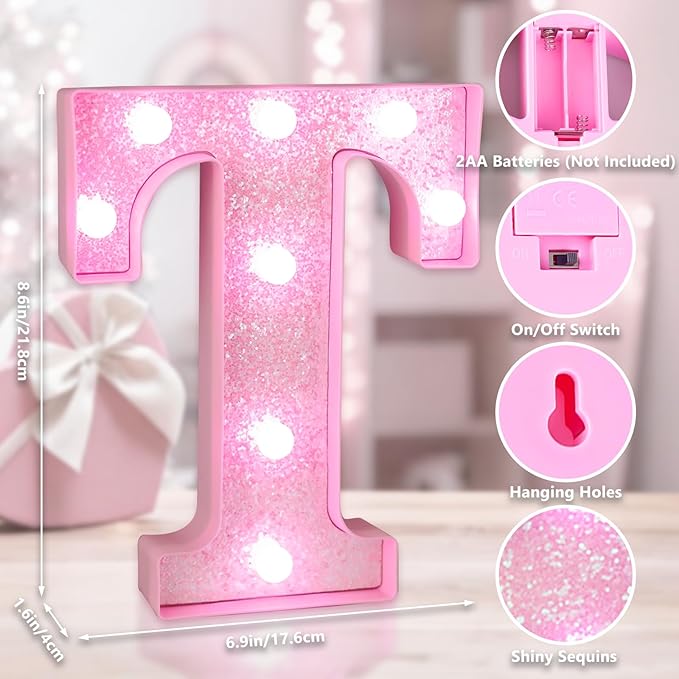 Pink Light Up Letters, LED Marquee Letters for Table, Small Glitter #7
