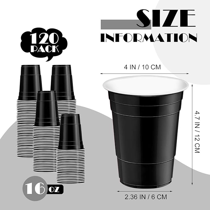 120 pcs 16 oz black plastic cups Halloween plastic Disposable Cups
