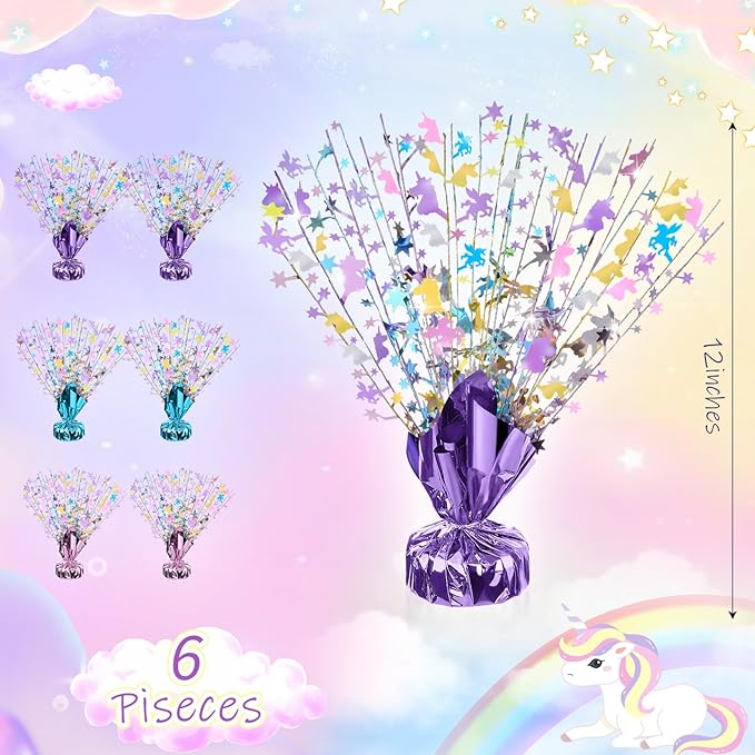 6 Pcs Table Decorations Rainbow Unicorns Metallic Gleam Foil Spray