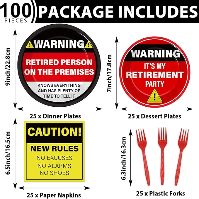 100 Pcs Funny Happy Retirement Party Supplies Caution Retirement
