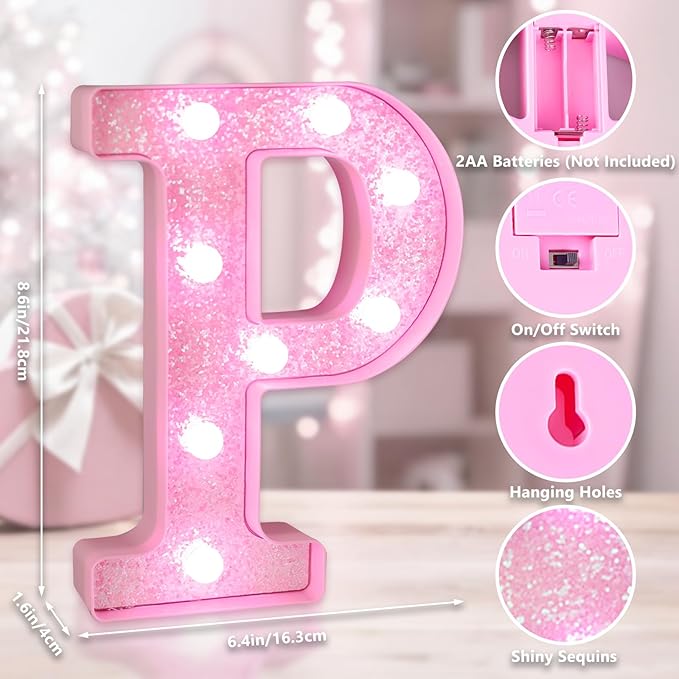 Pink Light Up Letters, LED Marquee Letters for Table, Small Glitter #1