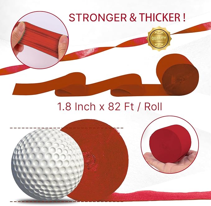 PartyWoo Gold and Burgundy Crepe Paper Streamers 6pcs 492ft Pack of