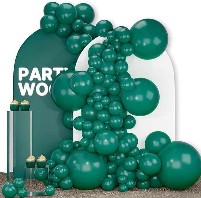 PartyWoo Dark Green Balloons 140pcs Different Sizes Pack of 18 12 10