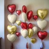 Red Gold Heart Balloons, 19PCS Red White Champagne Gold Heart Shape