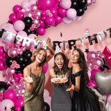 Pink and Black Balloon Arch Kit, Hot Pink Black Light Pink Metallic