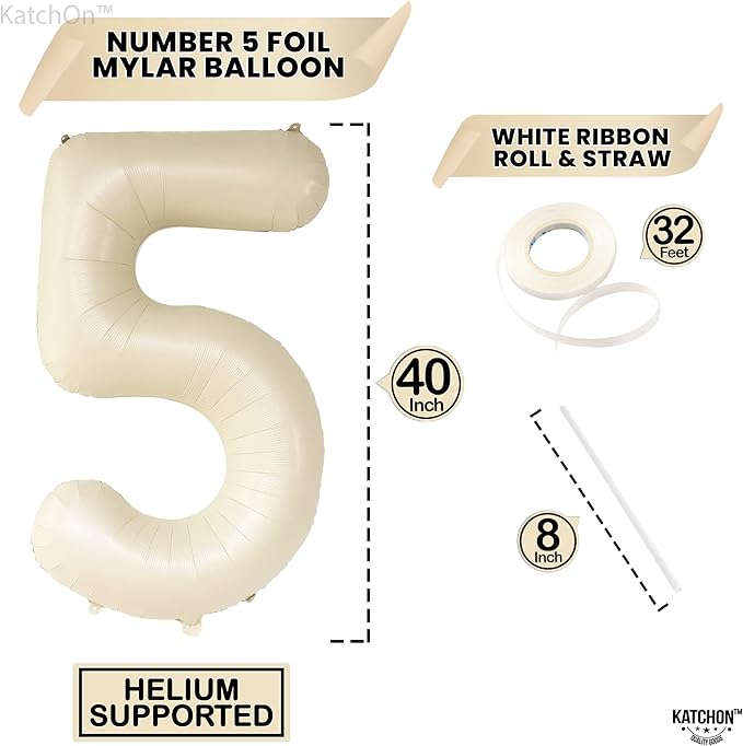 KatchOn, Gaint Cream White 5 Balloon Number - 40 Inch | 5 Birthday