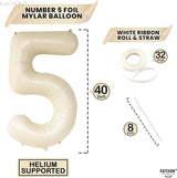 KatchOn, Gaint Cream White 5 Balloon Number - 40 Inch | 5 Birthday