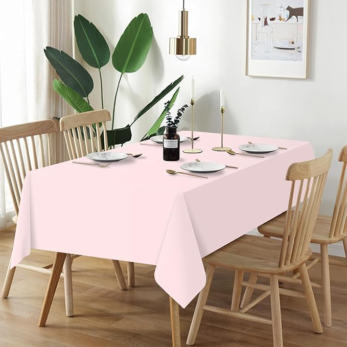 QIKSION Pink Plastic Table Cloth Disposable 3 Pack, 54 x 108 Inch