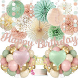 Sage-Green Blush-Pink Birthday Decorations for Women Girls, Cream