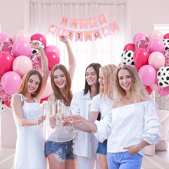 60pcs Cowgirl Balloons, Hot Pink Light Pink Confetti Cow Print Latex