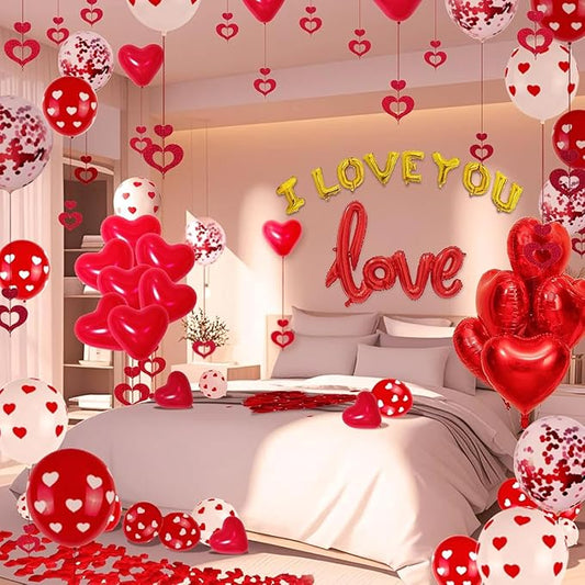 Valentines Day Decorations with Red Heart Balloons and Love Balloon