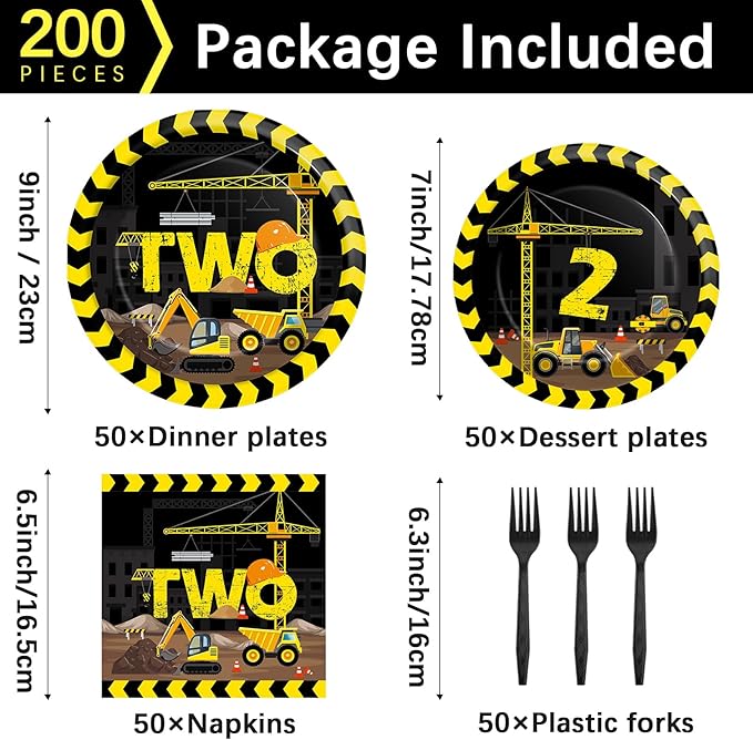 50 Guests Construction Birthday Plates and Napkins Forks Party