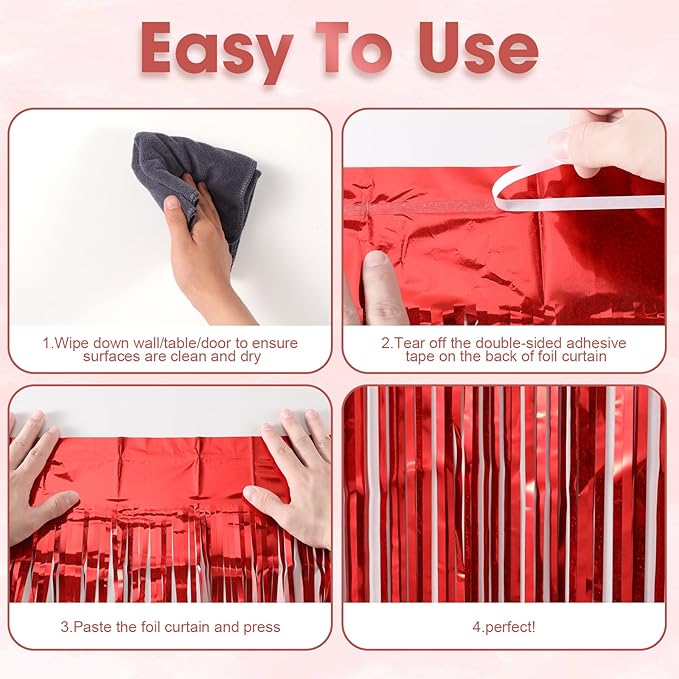 Voircoloria 2 Pack Laser Red Foil Fringe Backdrop Curtains, Tinsel