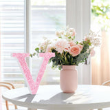Qunclay Pink Crystal Diamond Letter Wall Decor, Glitter Wooden Bling