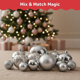 Prextex 36pc Silver Christmas Ornaments Set - Shatterproof Christmas