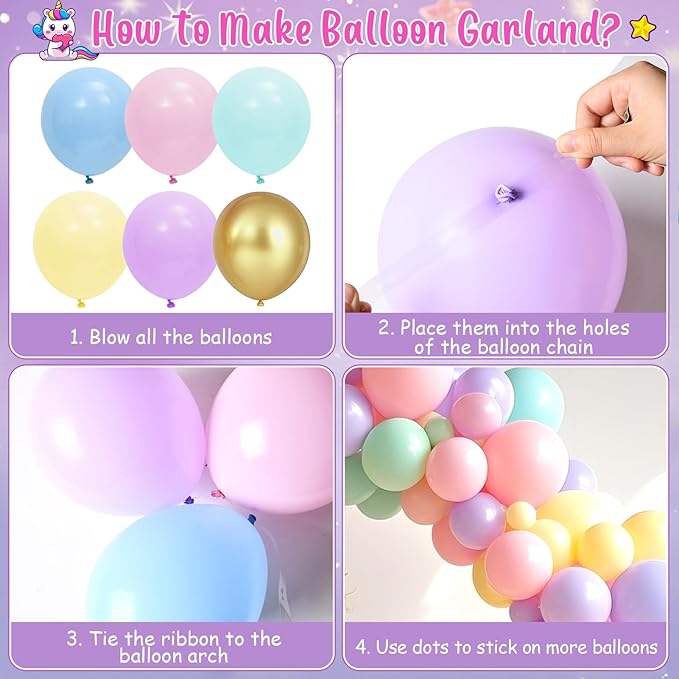 Unicorn Birthday Decorations for Girls Pastel Balloon Arch Kit Huge
