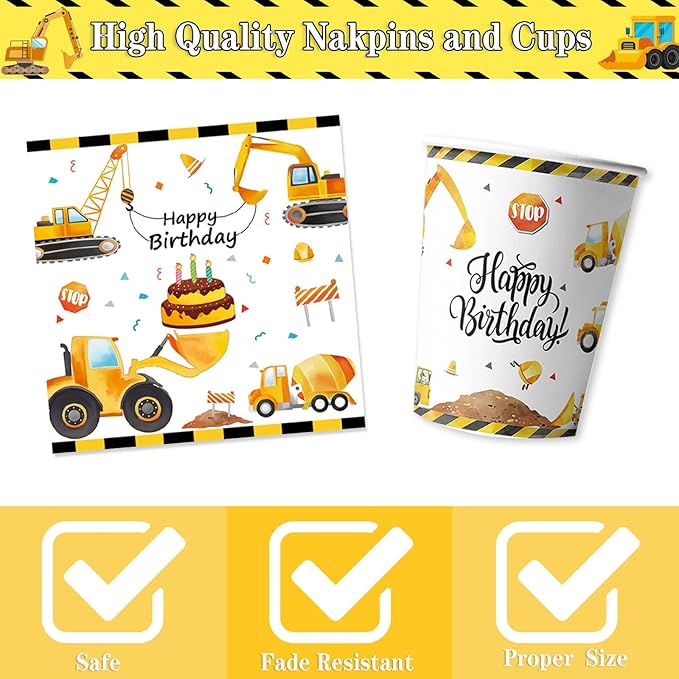 96PCS Construction Birthday Party Supplies Construction Party