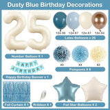 Dusty Blue 25th Birthday Party Decorations for Her Him Beige Cream