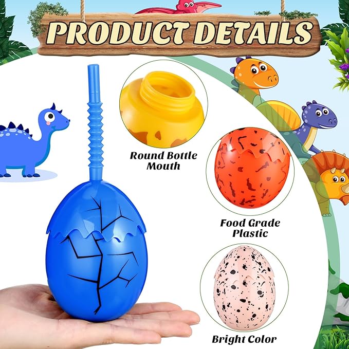 12 Pcs Kids Dinosaur Party Favor Cups with Lids and Straws 10 oz Egg