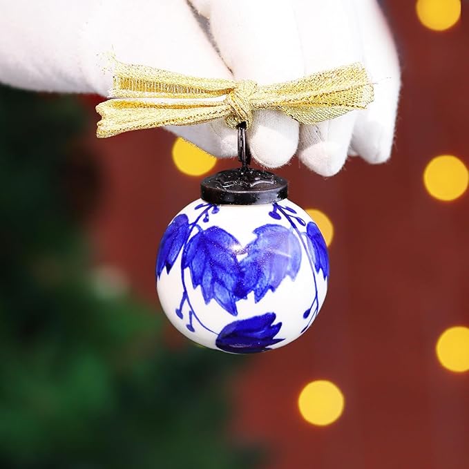 IndianShelf 24 Large Blue and White Ceramic Christmas Ornaments