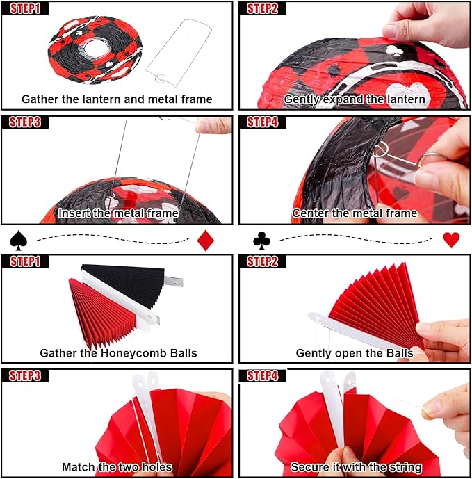18 Pcs Casino Party Decoration 3D Poker Hanging Paper Lantern Red