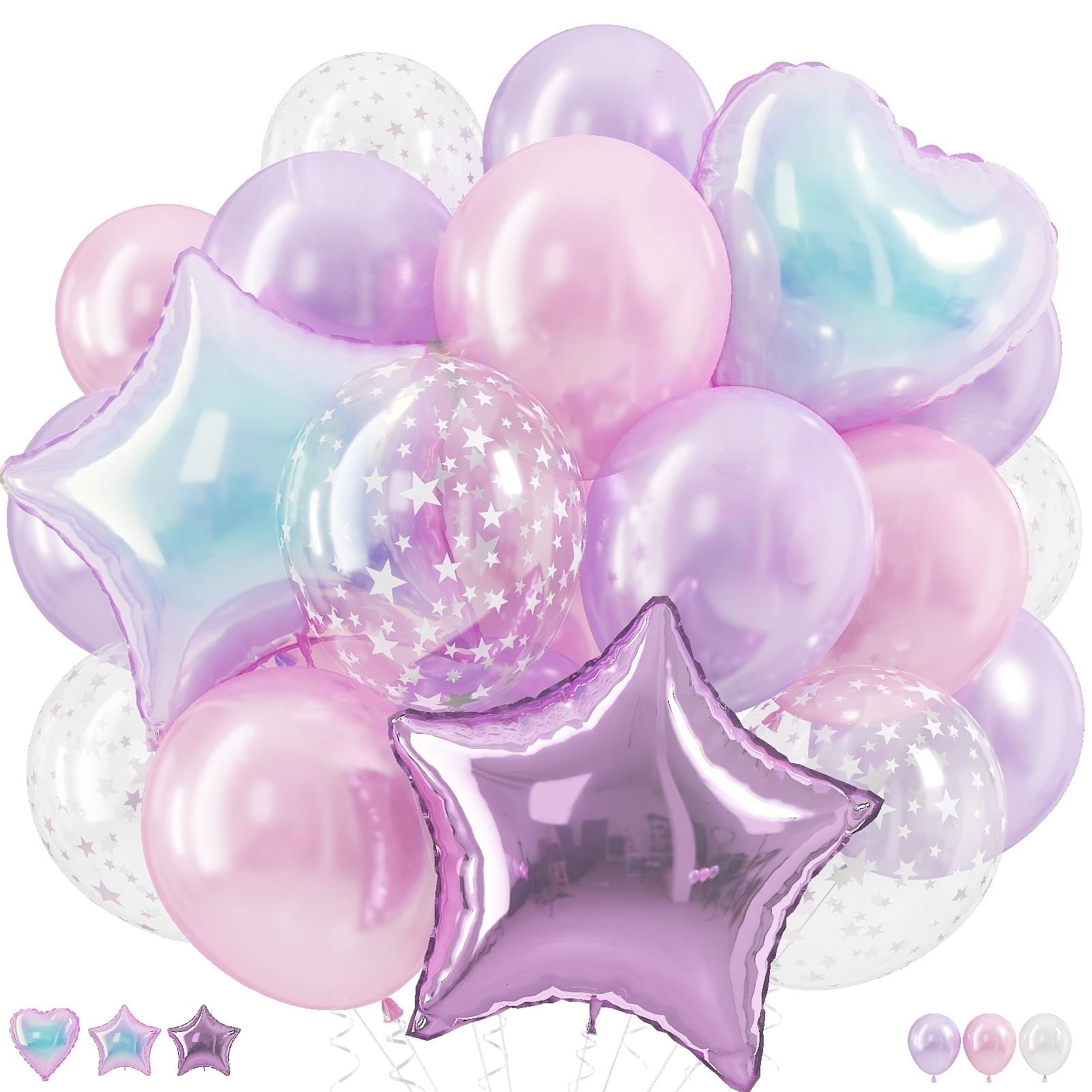 Pink and Purple Balloons, Pastel Pale Pink Light Purple Lilac