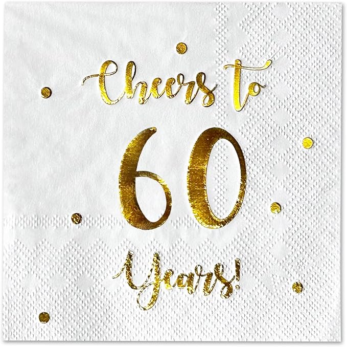 Cheers to 60 Years Cocktail Napkins | Happy 60th Birthday Decorations