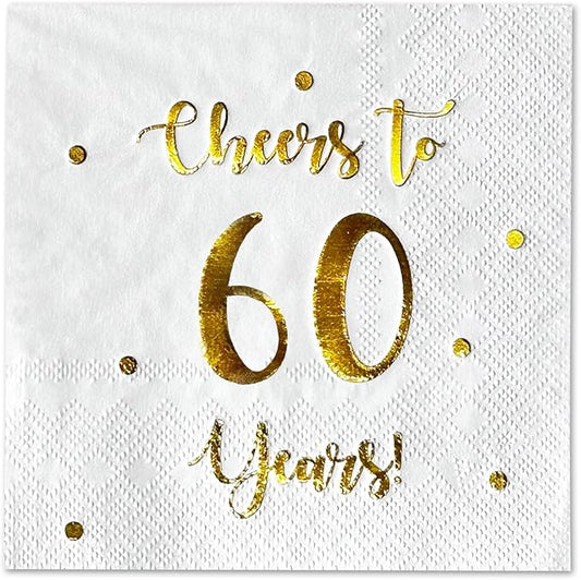 Cheers to 60 Years Cocktail Napkins | Happy 60th Birthday Decorations