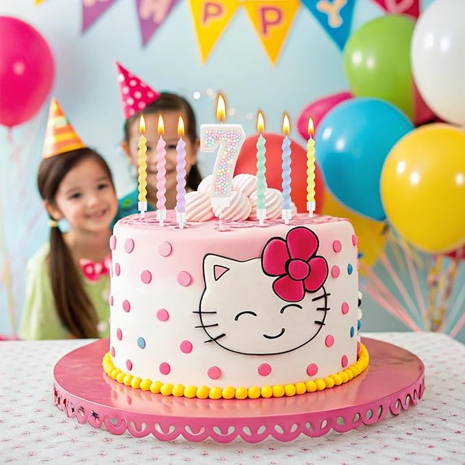 MTLEE Number 7 Birthday Candle with 12 Pcs Spiral Candles for Girls Ma