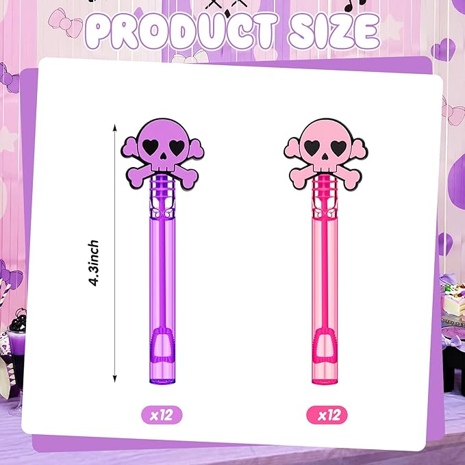 RoundFunny 24 Pcs Skull Mini Bubble Wands Skeleton Theme Party