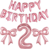 Bow Number 2 Birthday Balloons, 40” Pink Aluminum Foil Balloons Happy