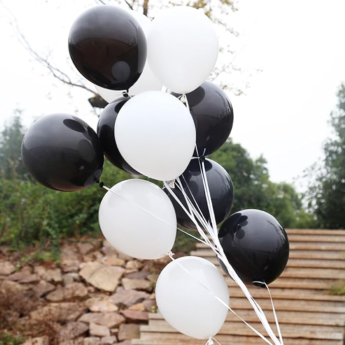 100pcs Black and White Balloons 12 Inch Thickened Latex Balloons for