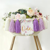 Handmade Butterfly Flower 1st Birthday High Chair Banner Purple