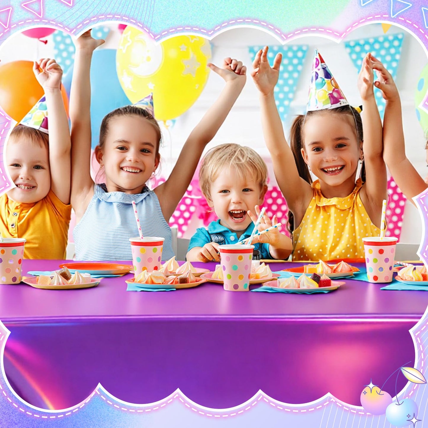 Oudain 3 Pcs Kpop Theme Party Purple & Pink & Silver Iridescent Party