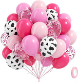 60pcs Cowgirl Balloons, Hot Pink Light Pink Confetti Cow Print Latex