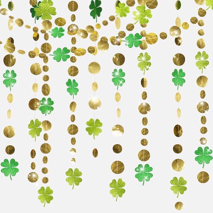 52Ft Shamrock Garlands 4Packs Glitter Green St Patrick's Day