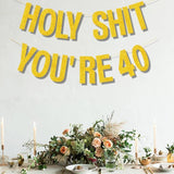 40th Birthday Decorations Women Men Pre-Strung Gold Glitter Birthday