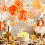 Orange Peach Fall Boho Birthday Party Decorations 62pcs Happy