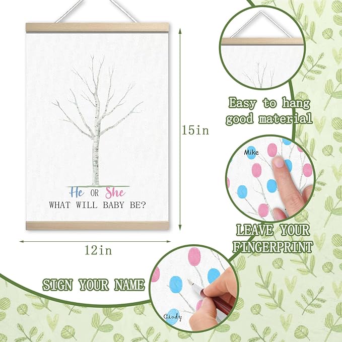 Gender Reveal Decorations Fingerprint Tree Canvas Paintings Decor #2